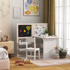 3 in 1 Kids Table and Chair Set with Storage, Whiteboard, Blackboard & Roll Paper for 3-8 Years, White