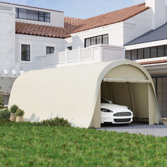 12' x 23.6' Heavy Duty Carport, UPF50+ Portable Garage Car Canopy Tent with Galvanized Frame, Large Door, Beige