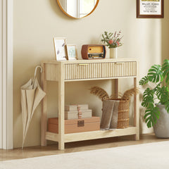 35" Console Table with Storage, Narrow Entryway Table with Fluted Panel Drawers and Shelf for Hallway, Natural