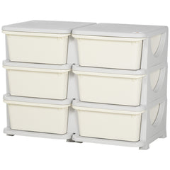 Qaba 3 Tier Kids Storage Unit, Toy Organizers and Storage with 6 Drawer Chest for Kids Bedroom Nursery Kindergarten Living Room for Boys Girls Toddlers, Cream White