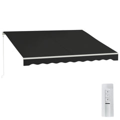 12' x 10' Electric Retractable Awning, Sun Shade Shelter with Remote Controller and Crank Handle for Deck, Black