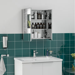 Wall Mounted Bathroom Medicine Cabinet with Hinged Door Storage Shelves for Living Room and Laundry Room Silver