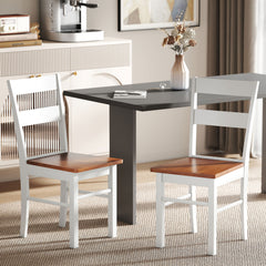 Farmhouse Dining Table Chairs, Set of 2 Rubber Wood Kitchen Table Chairs with Open Back for Living Room, Light Gray