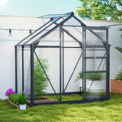 Polycarbonate Greenhouse, Heavy Duty Outdoor Aluminum Walk-in Green House Kit Vent Door, 6.2'x4.3'x6.6' Gray