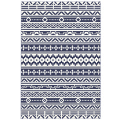 Reversible Outdoor Rug, Waterproof Plastic Straw with Carry Bag, 6' x 9', Blue & White Geometric