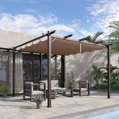 10' x 10' Outdoor Pergola Aluminum Gazebo w/ Retractable Canopy for Patio, Backyard, Party, Brown