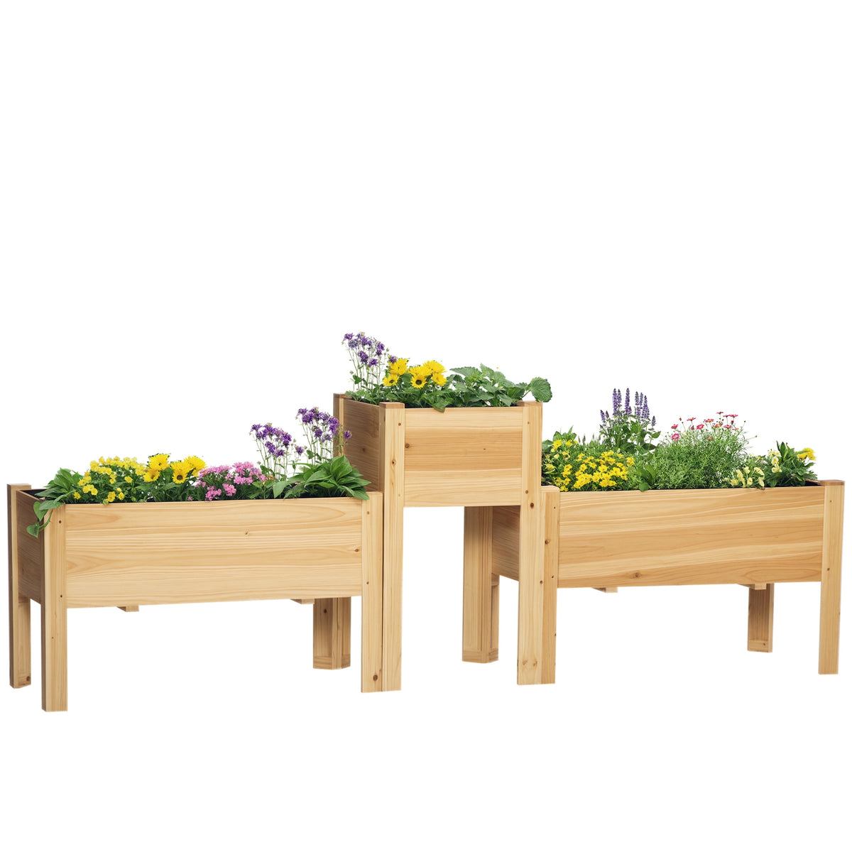 Raised Garden Bed Set of 3, Wooden Elevated Planter Box with Legs and Bed Liner, for Backyard and Patio to Grow Vegetables, Herbs, and Flowers, Natural