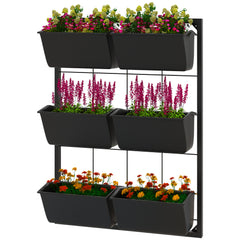 3-Tier Hanging Planter with 6 Pots for Indoor and Outdoor Use, Wall Planter, Self Draining & Wall Mounted, Black