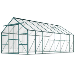 16' x 8' Aluminum Greenhouse Polycarbonate Walk-in Garden Greenhouse Kit with Adjustable Roof Vent, Rain Gutter and Sliding Door for Winter, Clear