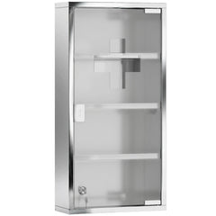 12" x 24" Lockable Medicine Cabinet, 4 Tier Stainless Steel Medical Wall Box with 2 Keys and Shelves for Bathroom