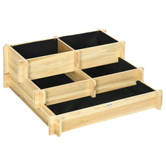 3 Tier Raised Garden Bed, Water Draining Fabric for Soil, Elevated Wood Flower Box for Vegetables, Herbs, Natural