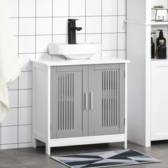 Under Sink Pedestal Storage Bathroom Cabinet, Grey White