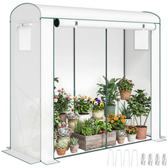 Mini Greenhouse, Portable Greenhouse with Roll-Up Door and 2 Mesh Windows, PE Cover, 78.7" x 29.5" x 74", White