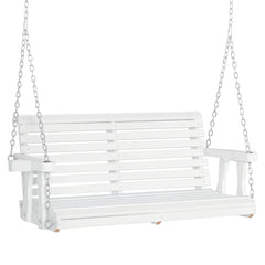 46" 2-Person Porch Swing Wooden Patio Swing Bench with Cup Holders, Slatted Design, Chains, 440lb Weight Capacity, White