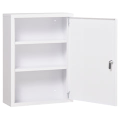 16" x 21" Lockable Medicine Cabinet, 3 Tier Steel Medical Wall Box with 2 Keys and Shelves for Bathroom, White