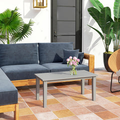 Rectangle Outdoor Coffee Table, HDPE All-Weather Outdoor Patio Table with Slatted Tabletop for Yard, Balcony, Gray