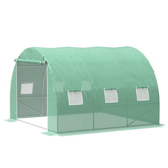 10' x 10' x 6.5' Walk-in Tunnel Greenhouse with High-Quality Transparent PE Cover, Zipper Doors, & Windows