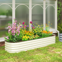 6.4' x 2' x 1' Galvanized Raised Garden Bed Kit, Metal Planter Box with Safety Edging, Cream