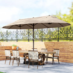 Patio Umbrella 15' Steel Rectangular Outdoor Double Sided Market with base, Sun Protection & Easy Crank for Deck Pool Patio, Coffee