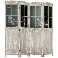 4 Panel Room Divider, 5.6' Tall Farmhouse Style Folding Indoor Portable Wood Privacy Screen with Black Boards, Hinged Freestanding Partition Wall Dividers for Home Office, Natural