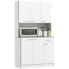 71" Kitchen Pantry Cabinet, Tall Storage Cabinet with Microwave Stand, Buffet with Hutch, 6 Doors, Storage Drawer, 3 Adjustable Shelves for Living Room, Dining Room, White
