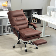 Microfibre Massage Office Chair, Heated Reclining Chair with Footrest, Double-tier Padding, Swivel Wheels, Coffee