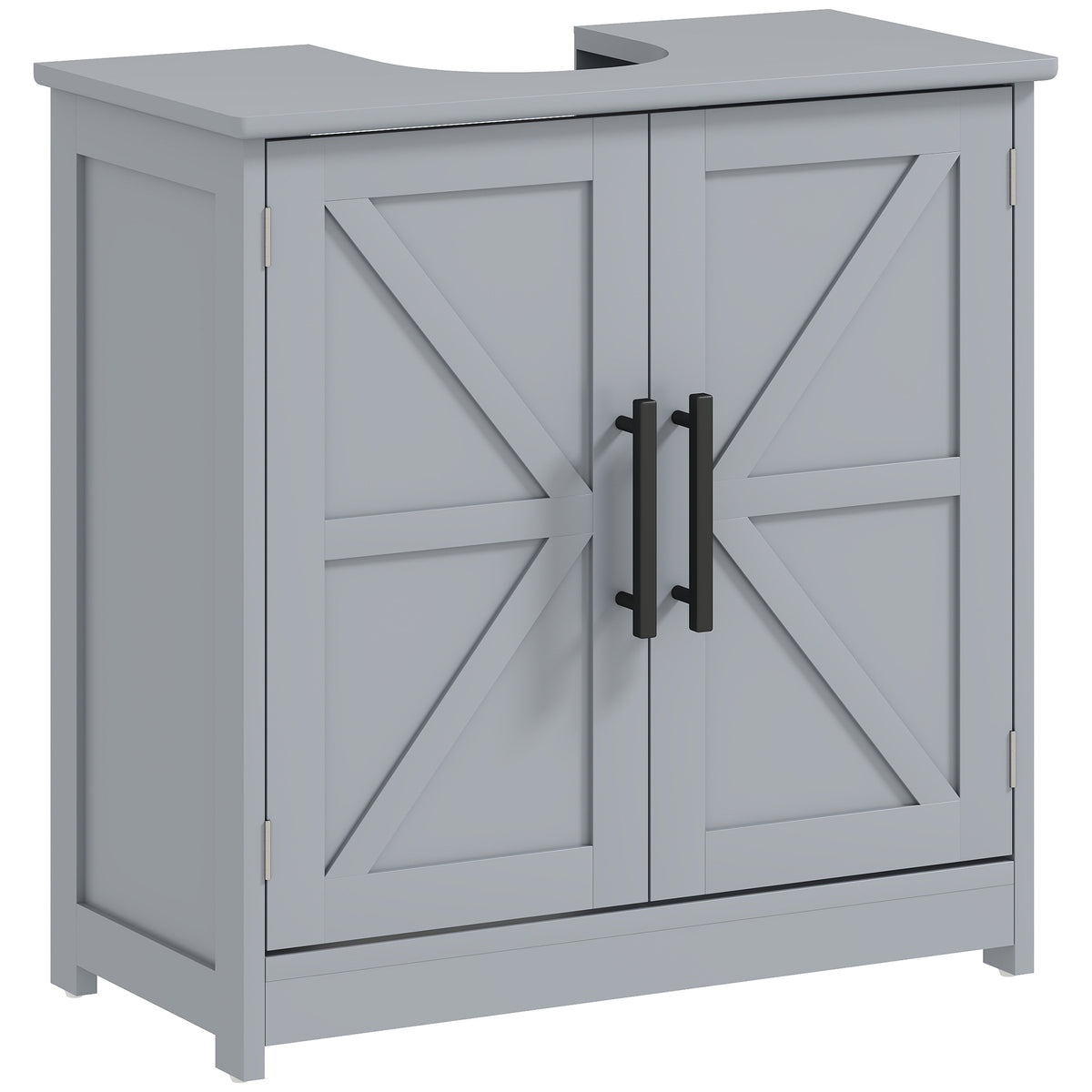Farmhouse Pedestal Sink Storage Cabinet, Bathroom Sink Cabinet with 2 Barn Doors and Adjustable Shelf, Dark Gray