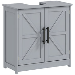 Farmhouse Pedestal Sink Storage Cabinet, Bathroom Sink Cabinet with 2 Barn Doors and Adjustable Shelf, Dark Gray