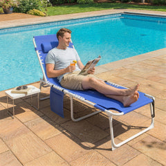 Tanning Chair with Face Hole and Side Table, 5-Position Folding Outdoor Chaise Lounge Chair, Navy Blue