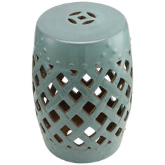 13" x 18" Ceramic Garden Stool with Woven Lattice Design & Glazed Strong Materials Decorative Outdoor Stool, Antique Blue