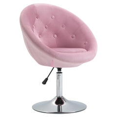 Modern Makeup Vanity Chair Round Tufted Swivel Accent Chair with Chrome Frame Height Adjustable, Pink