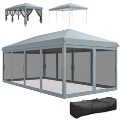 10' x 20' Pop Up Canopy Tent with Netting, Heavy Duty Instant Sun Shelter, Large Tents for Parties with Carry Bag for Outdoor, Garden, Patio, Gray