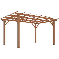 10' x 13' Wood Pergola, Outdoor Gazebo Grape Trellis with Stable Structure for Climbing Plant Support, Dark Brown