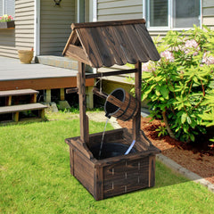Outdoor Wooden Wishing Well Fountain with Adjustable Water Flow Rate, Rustic Waterfall Fountain, Carbonized Finish