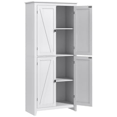 72" Freestanding Kitchen Pantry Cabinet, Farmhouse Tall Storage Cabinet with 4 Door Cabinets and Adjustable Shelves for Dining Room, White