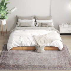 Machine Washable Area Rug 5x7, Non-Slip Traditional Flower Print Floor Carpet for Living Room, Bedroom, Grey and Brown