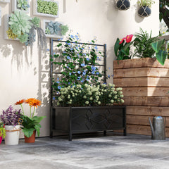 Outdoor Planter Box Galvanized Raised Garden Bed with Trellis for Climbing Vines, 35.4" x 15.7" x 47.2", Black