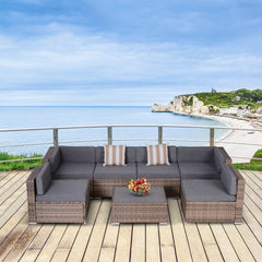 7-Piece Outdoor Wicker Patio Sofa Set, Modern Rattan Conversation Furniture Set with Cushions, and Tea Table, Gray