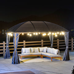 10' x 13' Hardtop Gazebo with Curtains, Netting, Pavilion with Steel Roof Ceiling Hook for Garden Patio, Gray