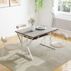 47"-63" Extendable Dining Table for 4-6, Farmhouse Expandable Kitchen Table with Heavy Duty Trestle Base, Gray