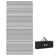 Reversible Outdoor Rug Carpet RV Camping Rugs with Carry Bag, 9' x 18', Gray & Cream White Boho