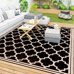 9' x 12' Reversible Outdoor RV Rug, Plastic Straw Rug for Camping, Deck, Beach, Black, Beige