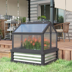 Raised Garden Flower Bed Kit with Greenhouse, Wooden Cold Frame Planter, 35.5" x 31.5" x 36", Gray