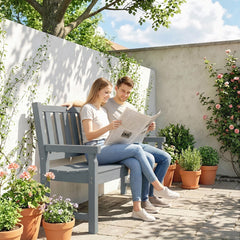 2-Person Garden Bench, HDPE Outdoor Bench with 530 lbs Capacity, Curved Seat for Backyard, Park, Porch, Lawn, Gray