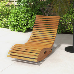 Outdoor Rocking Chair w/ Slatted Seat, Wooden Rocking Chair, 51.25" x 23.5" x 23.5", Light Brown