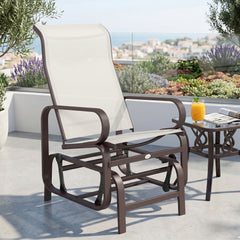Gliding Lounger Chair, Single Rocker with Lightweight Metal & Mesh Construction, Beige