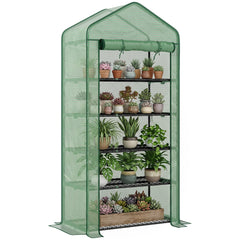 5 Tier Mini Greenhouse, Small Portable Greenhouse with PE Cover, Roll-Up Zippered Door, 76" x 35.4" x 19.3", Green