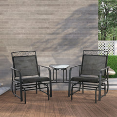 Outdoor Glider Chairs with Coffee Table, Patio 2-Seat Rocking Chair Swing with Breathable Sling for Backyard, Black