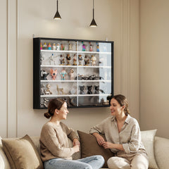 5-Tier Display Cabinet, Wall-Mounted Display Case with 2 Glass Doors and Adjustable Shelves, Black