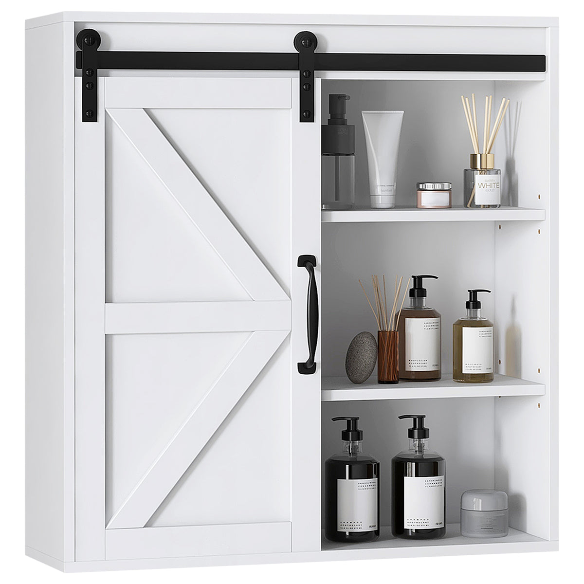 Bathroom Medicine Cabinet, Wall Cabinet with Sliding Door and Adjustable Shelf, 22.75" x 7.75" x 24.5", White